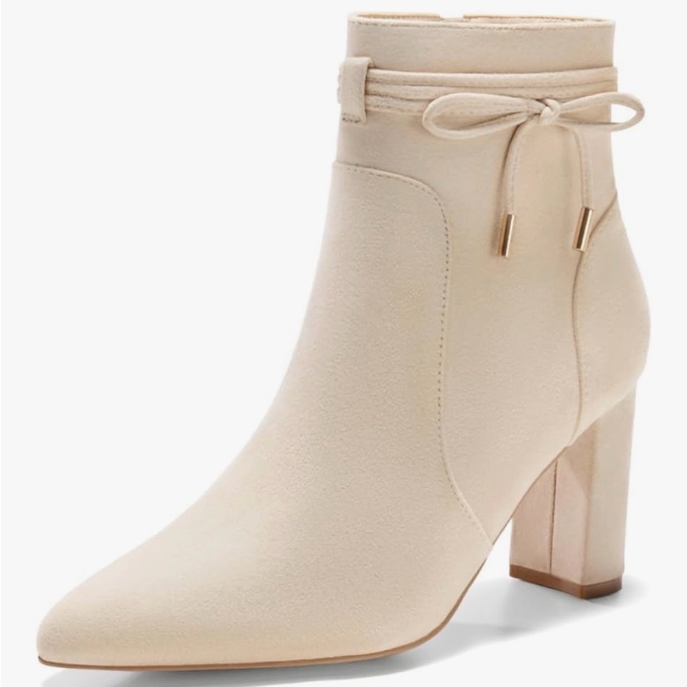 Women's Cream Ankle Bootie with Tie Detail